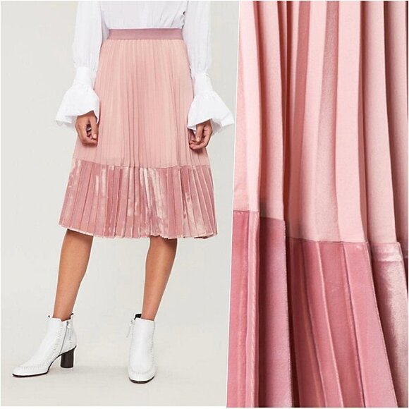 Pinko Italy Pleated Velvet Midi Skirt Pink 2 4 NWOT - Picture 2 of 9